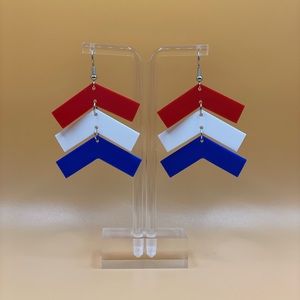 3D printed red white and blue chevron earrings